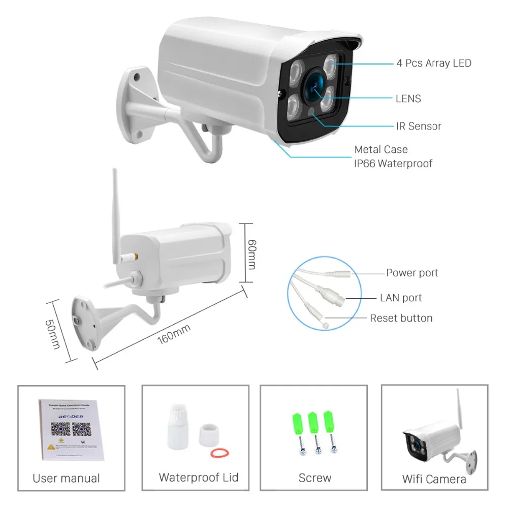 Камера видеонаблюдения ANBIUX HD 1080P беспроводная 32 ГБ SD карта 2 МП 1 Wi Fi ИК ночное