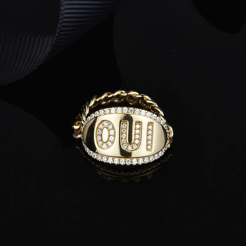 

MeiBaPJ Luxury Pure 925 Sterling Silver Yellow Gold Color Letter REVE Chain Ring CZ Zircon Stones Women Apirl Jewelry