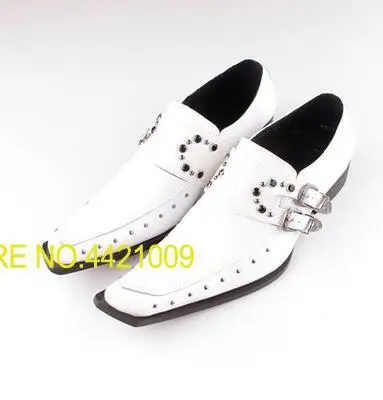 

White color men's good quality slip on flats formal square toe genuine leather oxfords business men's fashion shoes
