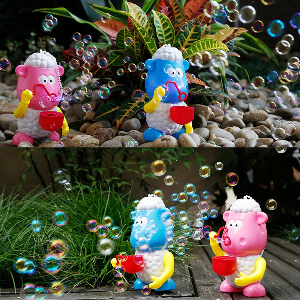 

Outdoor Cartoon Sheep Automatic Baby Bubble Machine Outdoors Kids Bubble Maker Bubble Soap Toys With Light Music Water Toy
