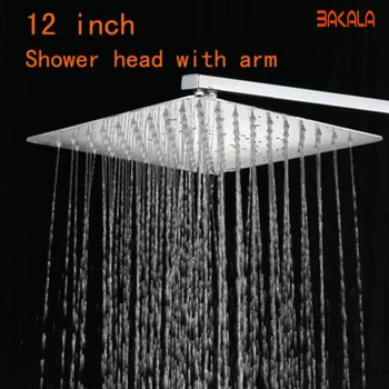 

BAKALA 12 inch Stainless Steel Shower Head With Arm Wall Mounted Ultra thin Rain Shower Heads With Shower Arm CP-1212A