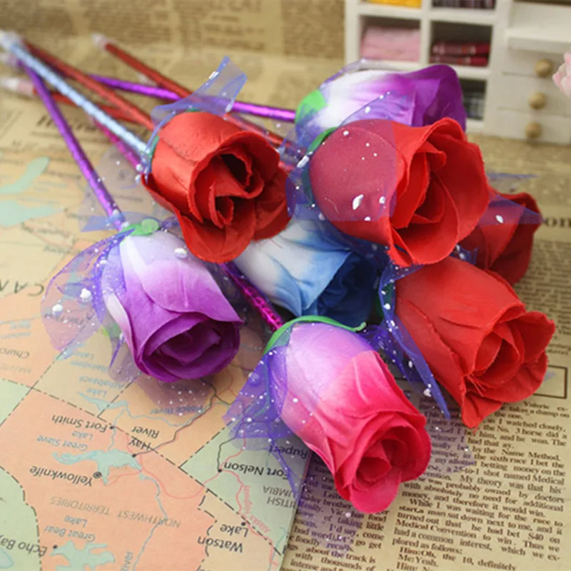 1 шт. новые красивые цветы Роза шариковая ручка студенческий Подарок Роза украшения шариковая ручка студенческие канцелярские принадлежности