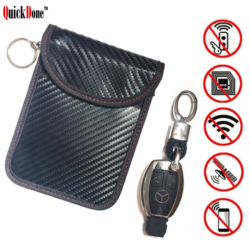 

QuickDone Faraday Car Key Case FOB Signal Blocker Bag RFID Shield ID Card Keys Bags Organizer for Privacy Protection New DK0459