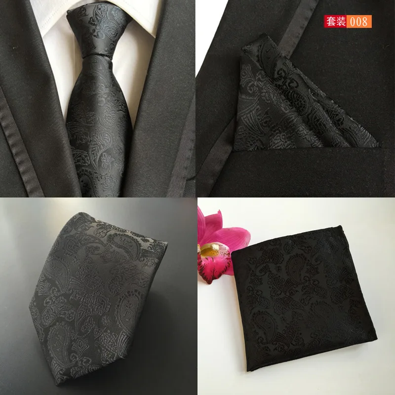 2020 pánské kravaty sada módní kravata čtvercová pánská černá kravata polyester hedvábná kravata kapesník pánské oděvní doplňky