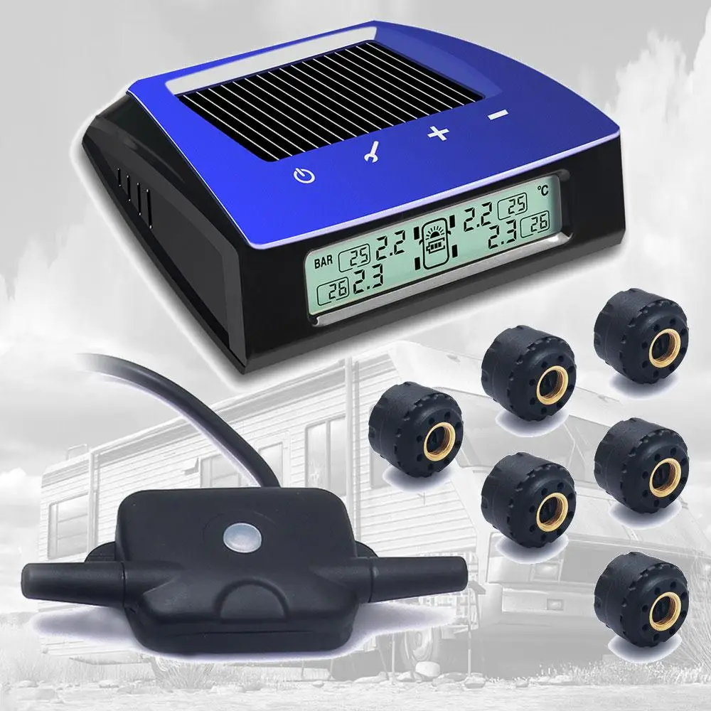 RV Trailer Car Solar TPMS Tire Pressure Monitoring System 6 Sensor LCD Display