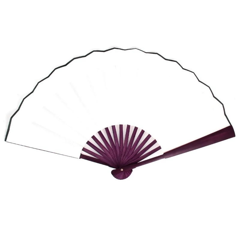 Men Women Wood Handle Fabric Folding Hand Fan 13-inch Length Whtie