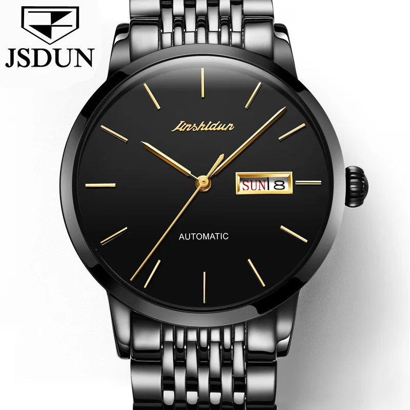 

JINSHIDUN New Fashion Men Business Mechanical Watches Steel Watchbands Top Brand Waterproof Watches Relogio Masculino 8812