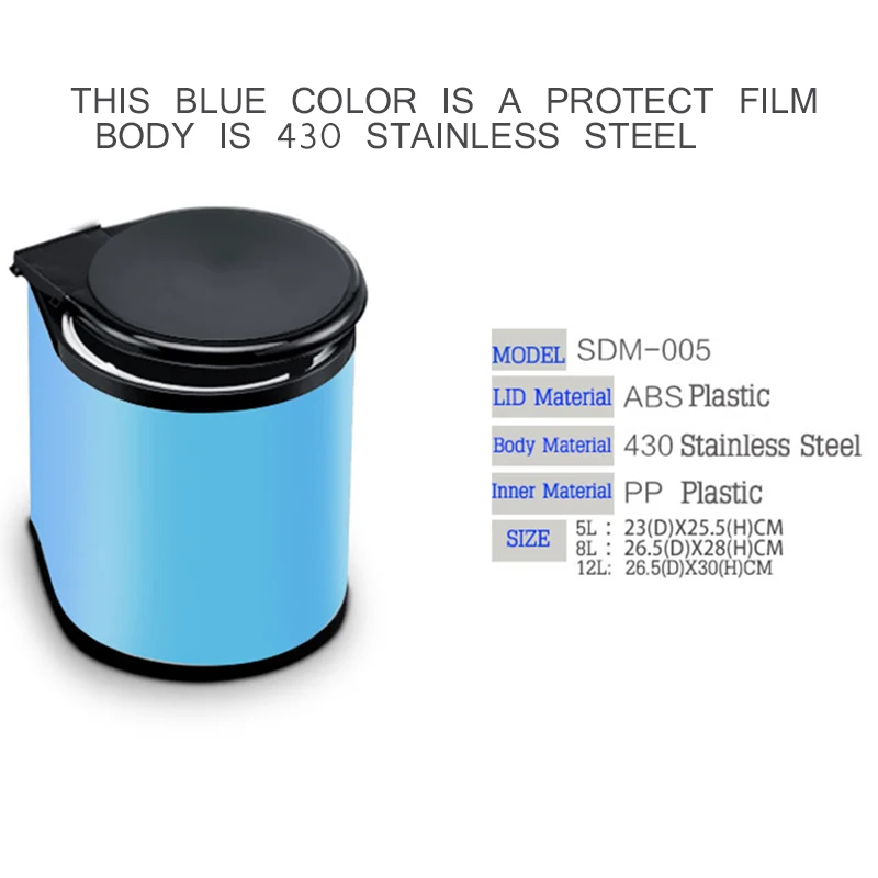 Factory Quality 5l 8l 12l Stainless Steel Pivot Out Trash Can Door Factory Quality 5l 8l 12l Stainless Steel Pivot Out Trash Can Door Mounted Waste Bin Kitchen Dustbin With Blue Film In Bins From Home Garden On