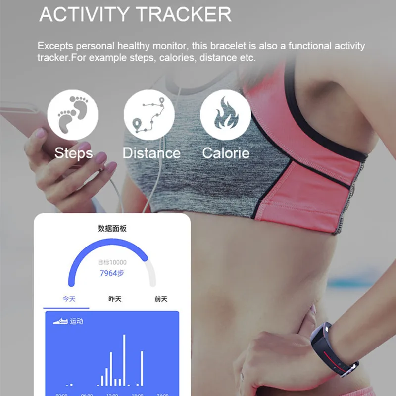  Blood Pressure Band Heart Rate Monitor PPG ECG Smart Bracelet Activit Fitness Tracker Watch Intelli - 32917641744