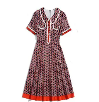 

European station 2019 summer new women's slim printed long dressT3608