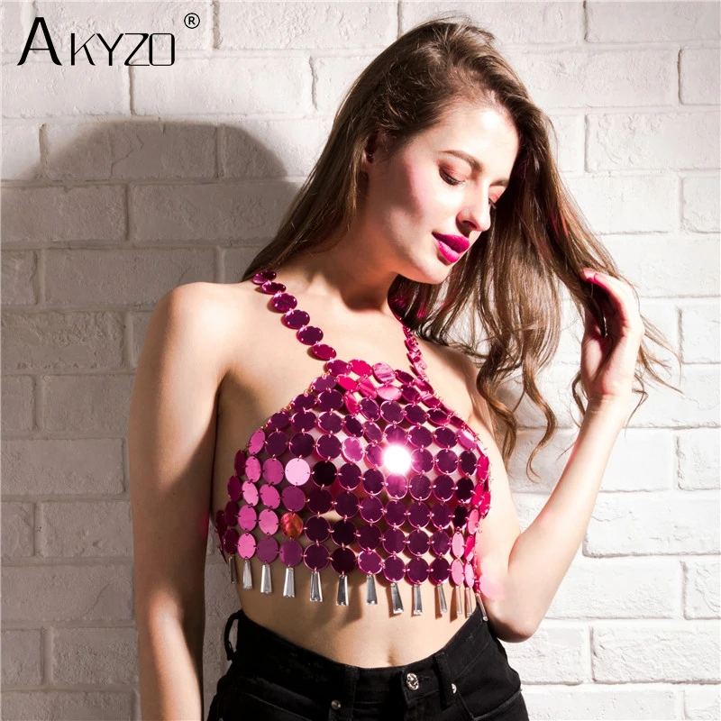 2021 Festival Croptop Midriff Circle Sequins Backless JKP4732