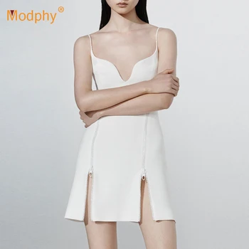 

2019 summer new women's bandage dress sexy black white zipper strap dress dress celebrity party runway dress bodycon Vestidos