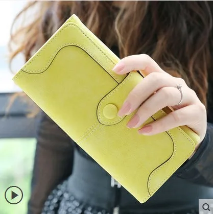 Модный женский винтажный кошелек матовый сшитый женский длинный брендовый кошелек клатч 9 цветов Сумочка - Цвет: Цвет: желтый