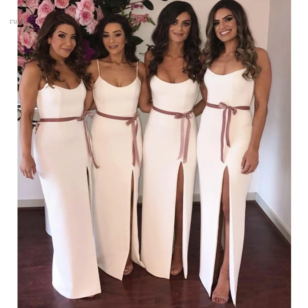 Bridesmaid Dresses Long Straps Side Split Ribbon Sheath Maid Of Honor Dresses Party Wear Satin Cheap Wedding Guest Dress Bridesmaid Dresses Long Straps Side Split Ribbon Sheath Maid Of Honor Dresses Party Wear Satin Cheap Wedding Guest Dress