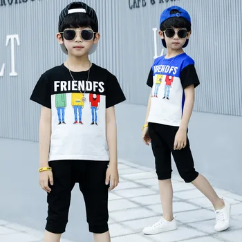 

Kids Clothes 2019 Summer Boy Clothing Set Toddler Children Outfits FRIENDFS T-shirts + Capri Pants 3 to 13 Years