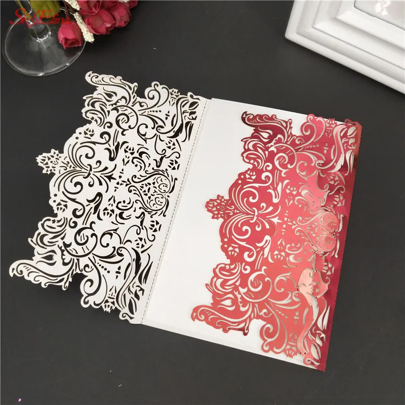 Роскошные свадебные пригласительные открытки в винтажном стиле, элегантные Пригласительные открытки на день рождения, свадебные украшения, вечерние принадлежности, 30 шт., 5Z - Цвет: Bright Red
