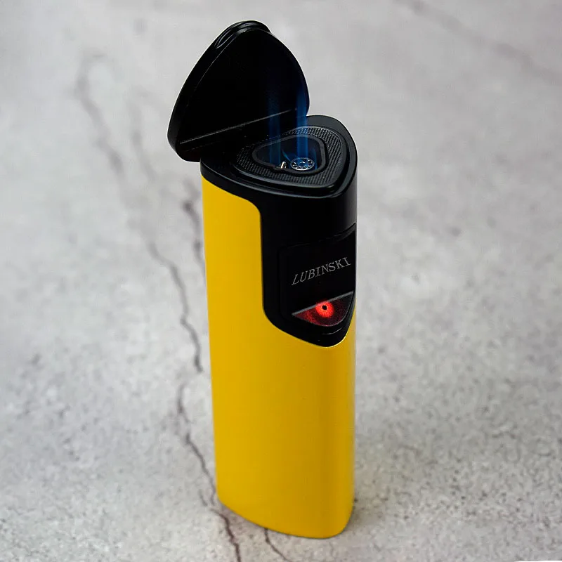 

LUBINSKI Induction shape Yellow Windproof Cigar Jet Torch lighters 3 hole flame straight