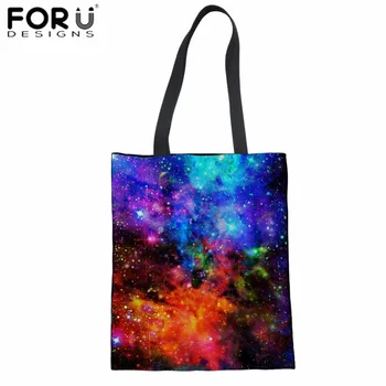 

FORUDESIGNS Canvas Shopping Bag Galaxy Space Print Cloth Bag for Women Teenager Girls Daily Cotton Tote Bag Fashion Eco Sacola