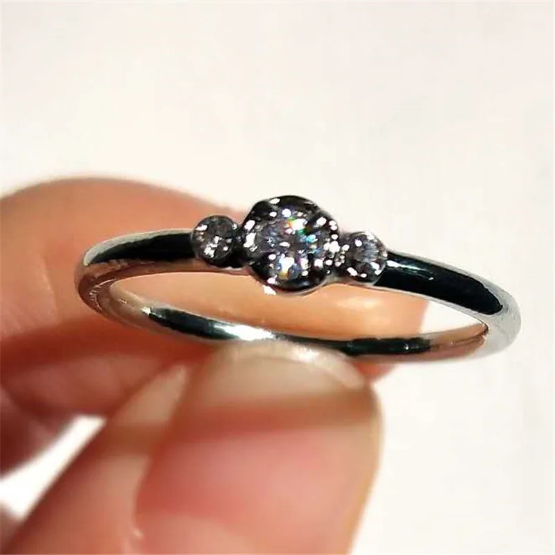 JUNXIN Stacking Female Thin Ring With Stone 925 Silver Rose Gold Filled Dainty Wedding Rings For Women White Zircon Midi Ring CZ