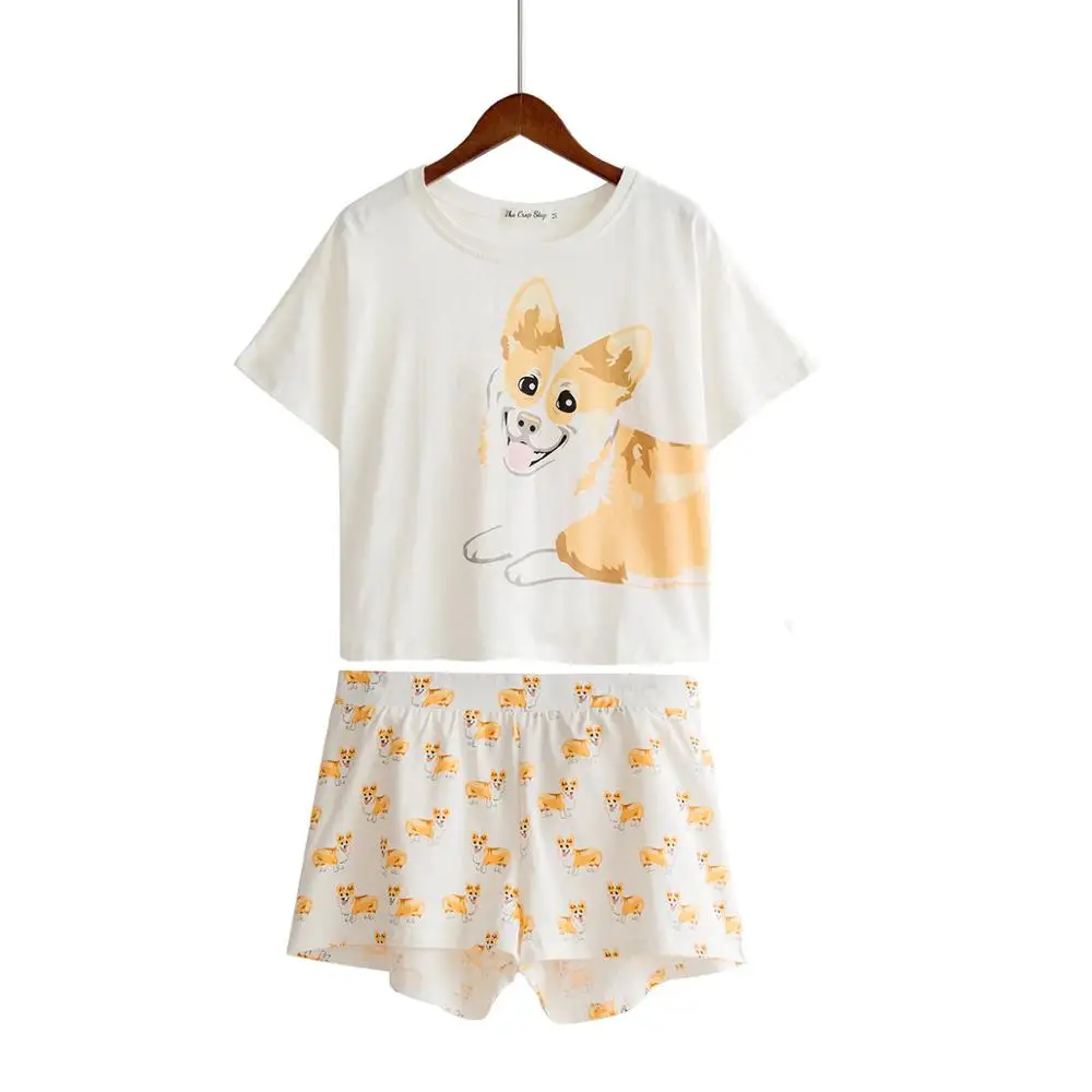 

Women's Corgi Dog Print Sets 2 Pieces Pajama Suits Crop Top + Shorts Stretchy Loose Tops Plus Size Elastic Waist S81001J