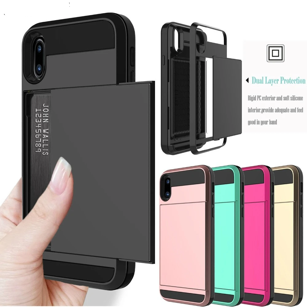 

2019 new sliding credit card slot wallet case For iPhone 6S 7 8 + 5S SE armor TPU shockproof Capa For iPhone X XS Max XR cases