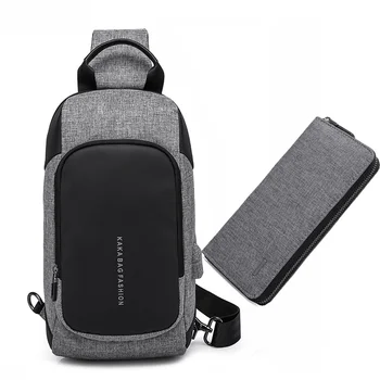 

Unisex Men Fashion Messenger Bags Chest Packs Waterproof Shoulder Bag Women Bags for Ipad USB Charging Port Purse Wallet Bag Set