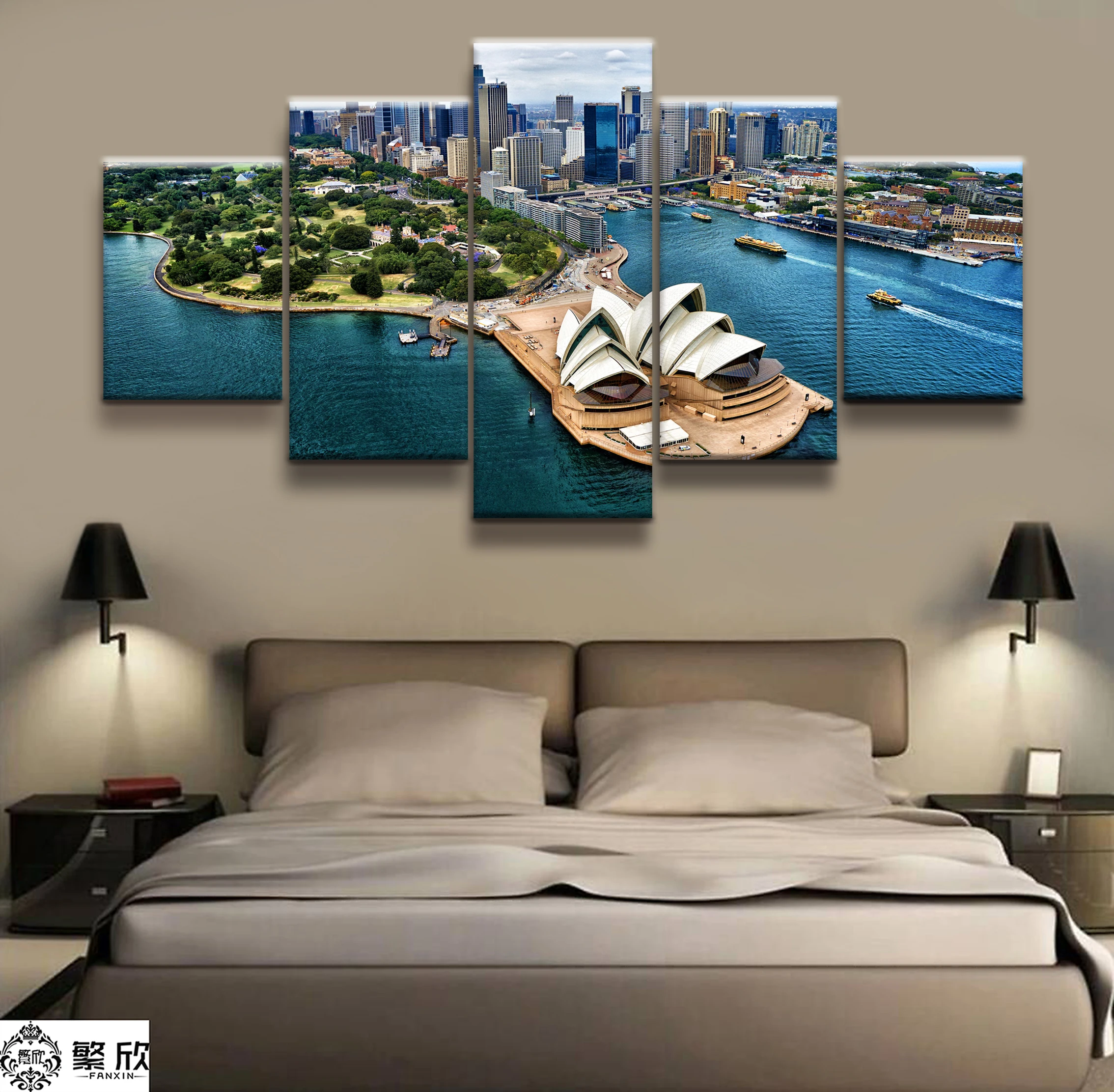 

Hot Sales Without Frame 5 Panels Picture Sydney Opera House Scenery Posters Painting Artwork Wall Art Canvas Painting Wholesale