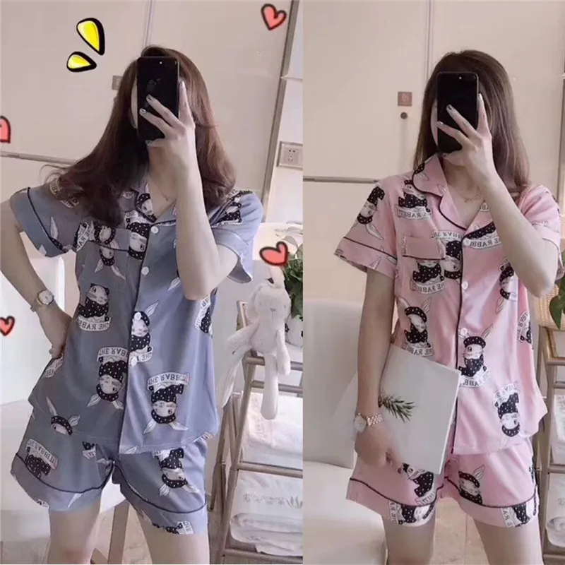 

Female Pyjamas for Women Cotton Cute Pajama Set Short Sleeve Sleepwear Suit Girl Print Pyjama Womens Nightshirt Sets Home Wear