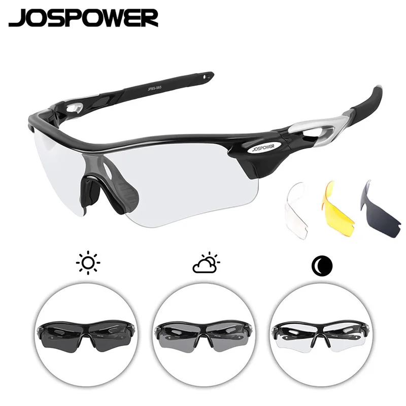 

JOSPOWER Photochromic Cycling Glasses Unisex MTB Road Bike Climbing Goggles Traveling Polarized Sunglasses Eyewear 3 Lens