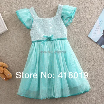 

2017 Summer Girls Sequined Dresses Boutique Kids Party Dress Baby Girl Birthday Dresses European Childrens Clothes 5pcs/lot