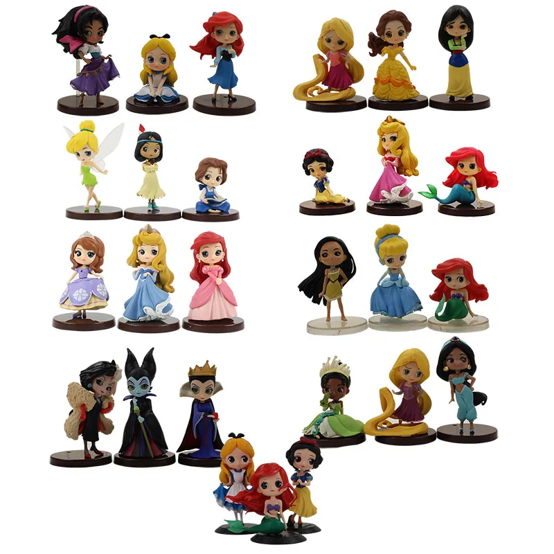 

27pcs/lot 5-8cm Princess PVC Figure Model Toy Cartoon Cute Q Posket princess Esmeralda Cinderella Witch Rapunzel figure gifts