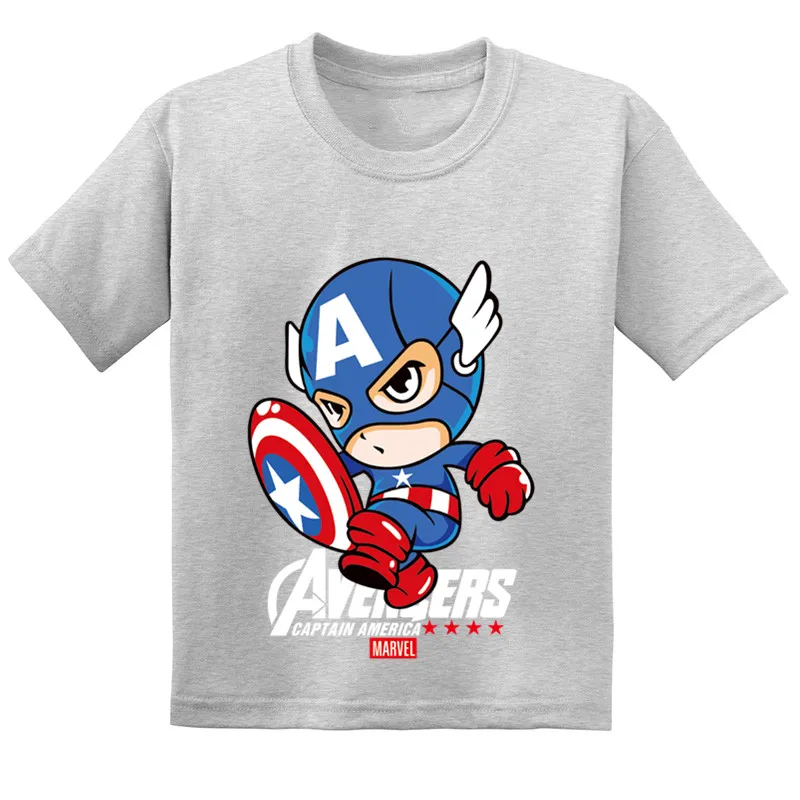 Детская Хлопковая футболка для малышей с героями мультфильмов «мстители», «Капитан Америка», «супергерой», Детские Забавные футболки Летние футболки для мальчиков и девочек - Цвет: Gray-A-
