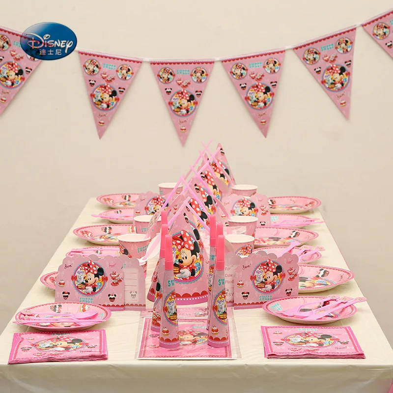 

High-quality Disney Minnie Mouse Theme Tableware Set total 141 pcs kids Children baby Birthday Party Supplies Decorations