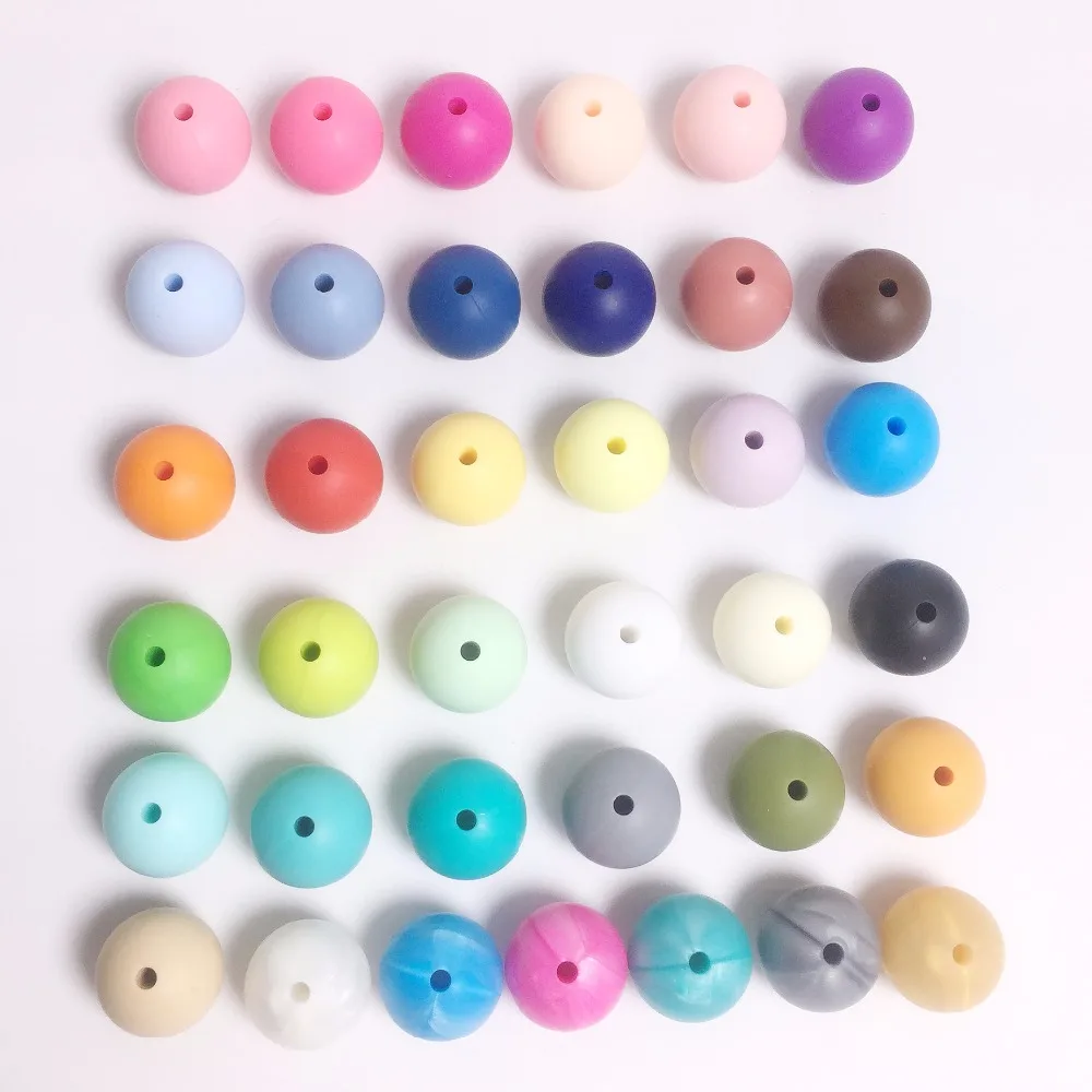 

Mrs.ChewedBeads. 100PCS Silicone Teething Beads 15mm Teether Baby Nursing Necklace BPA Free Food Grade Colorful Silicone Bead
