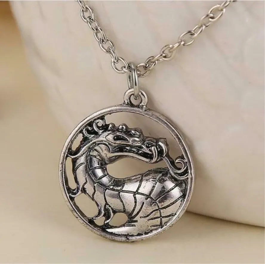 

Antique siver mortal kombat necklace dragon vintage pendant movie game jewelry
