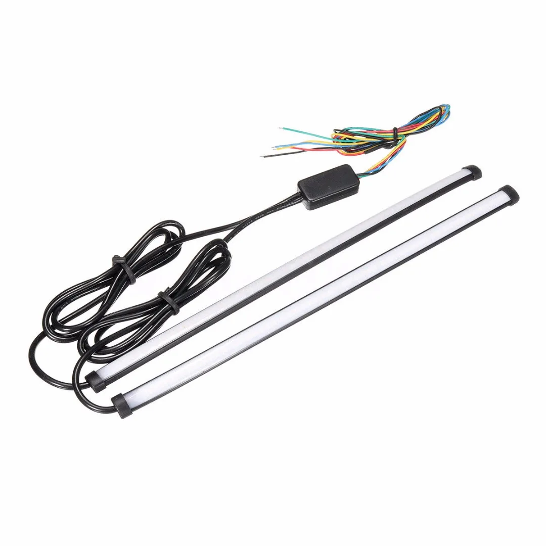 2pcs/set  29.5cm Switchback Car Amber+White LED DRL Brake Turn Signal Light Strip