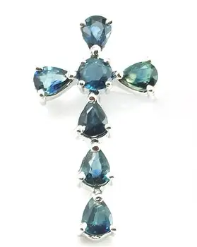 

Natural real sapphire cross style necklace pendant Free shipping 925 sterling silver 0.4ct*7pcs gemstone For men women C202252