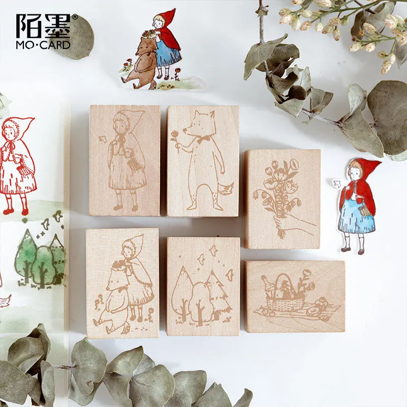 Детская история серии лес Прекрасный Девочка серый волк деревянные резиновые штампы для Scrapbooking канцелярские DIY ремесло Стандартный штамп