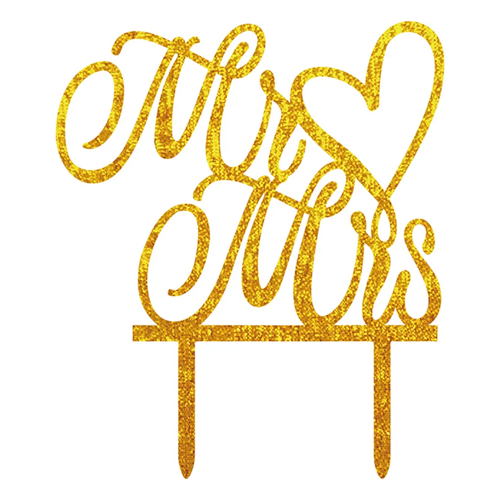 

Acrylic Mr and Mrs Sign Bride And Groom Happy Birthday Cake Toppers Gold for Wedding Decorations