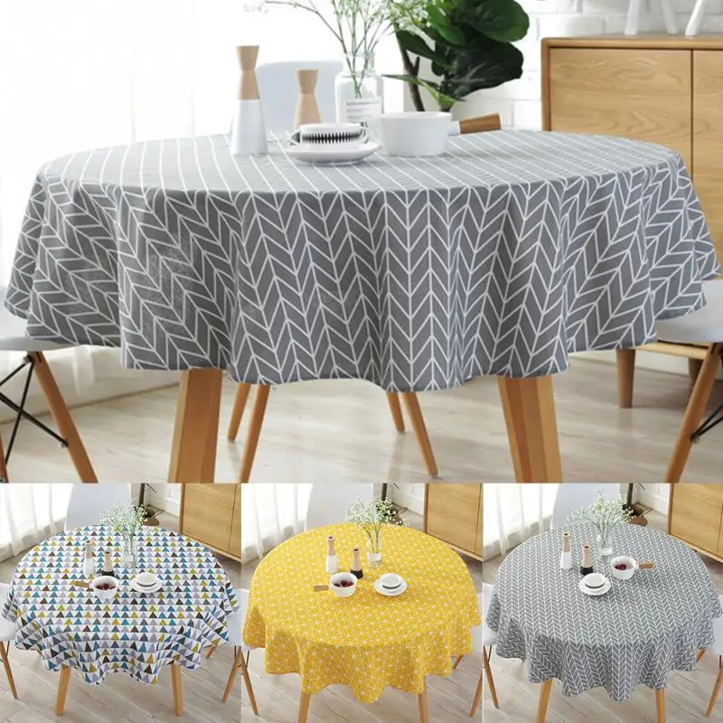 

Modern Polyester Cotton Round Tablecloth Color Yellow Word Rice Cotton Arrow Gray Linen Custom Printed Tablecloth