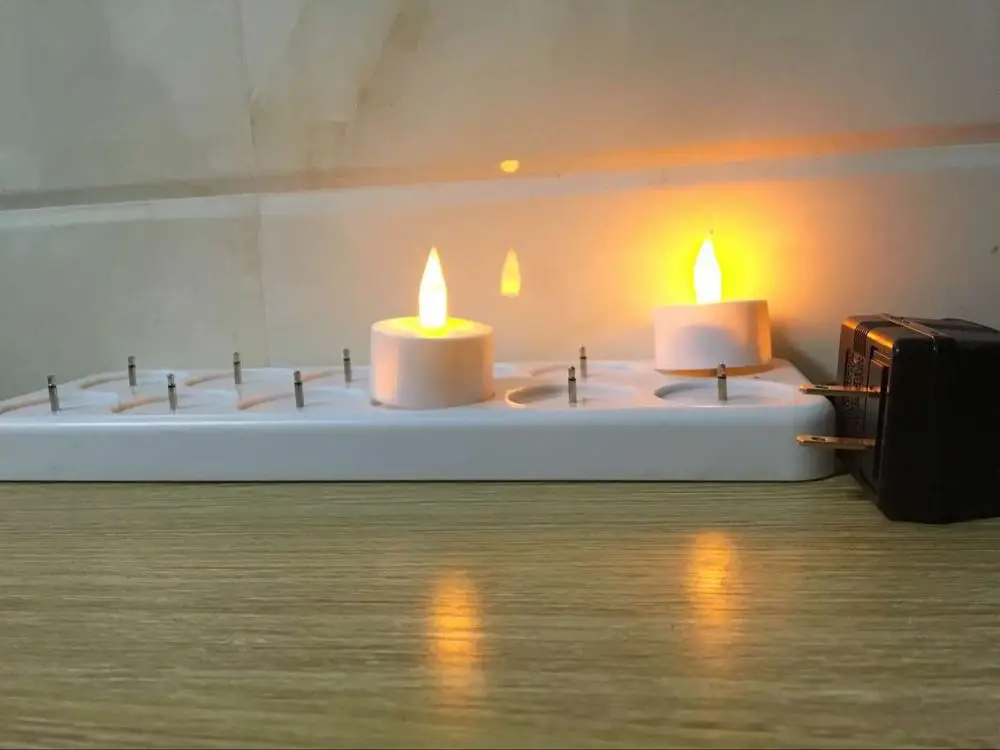 Рождественский светодиодный светильник перезаряжаемые Чайные свечи желтый светильник светодиодный вечерние свечи и держатели/chandelle mariage - Цвет: US plug  set of 12