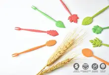 Fashion Hot 16pcs Green Biodegradable Natural Wheat Straw Leaves Fruit Fork Set Party Cake Salad Vegetable