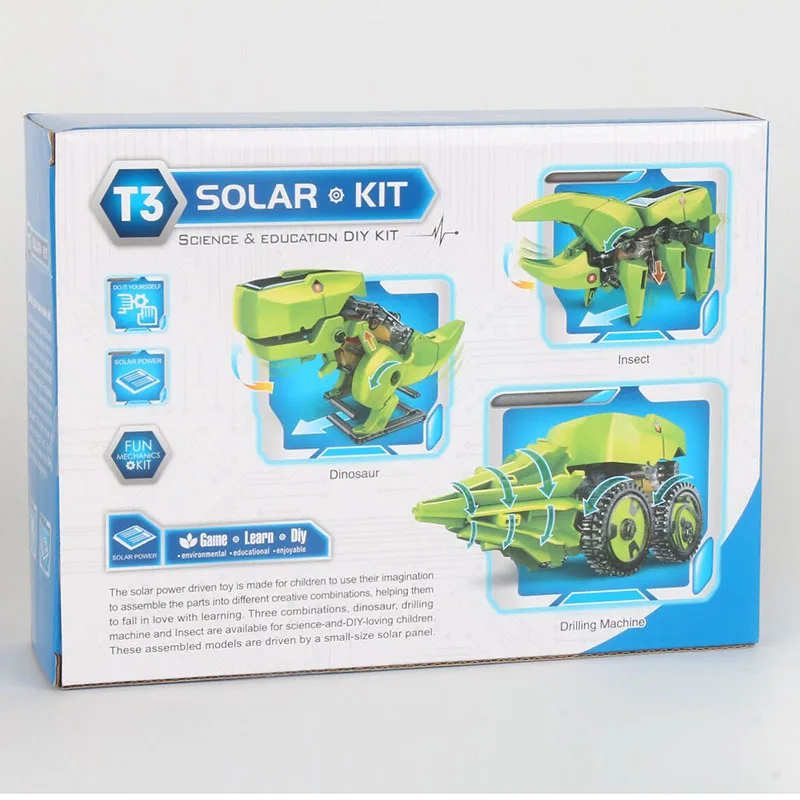 

3 In1 Dinosaur Solar Energy Robot Robotic Kits Kids Science DIY Assembly Novelty & Gag Models Solar Powered Toys for Children
