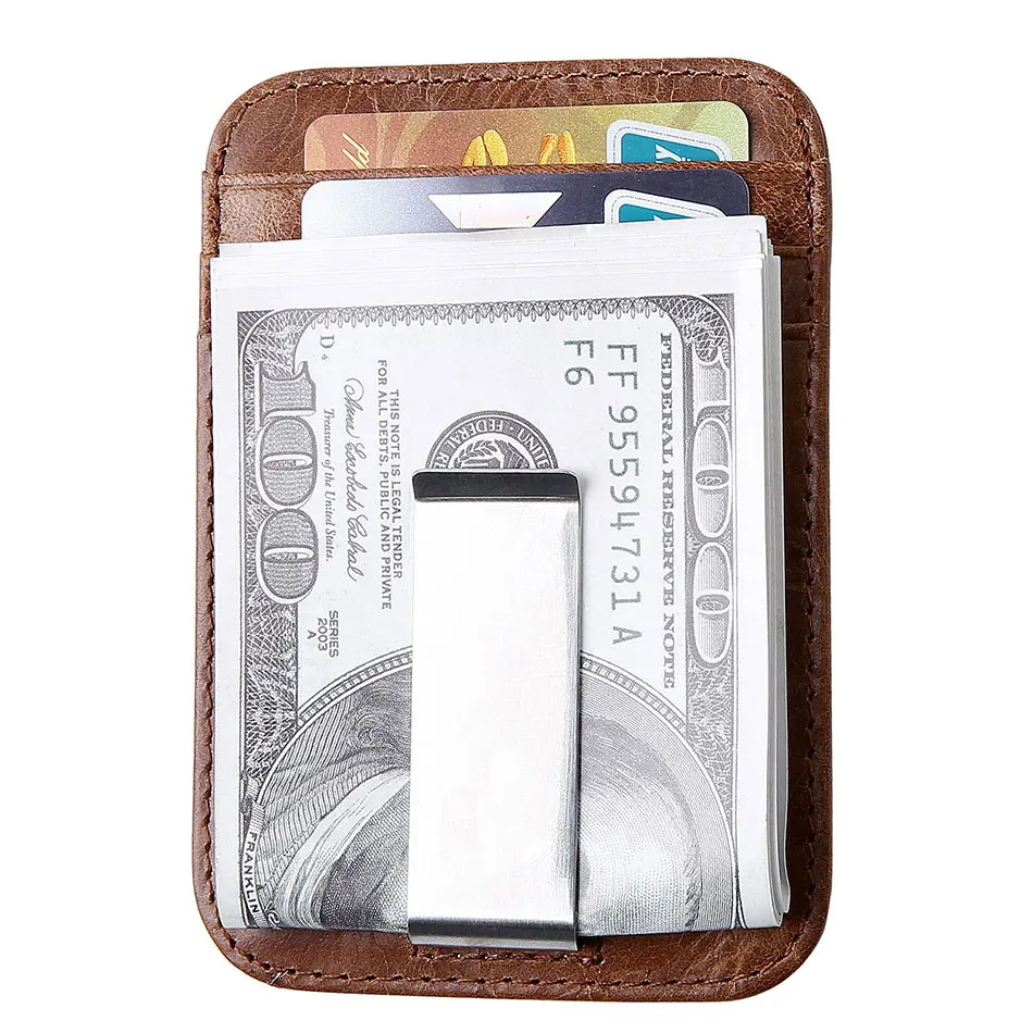 RFID кошелек из натуральной кожи с зажимом для денег, мужской кошелек для кредитных карт, мужской мини тонкий передний карман, держатель для ID, Женский чехол для визиток