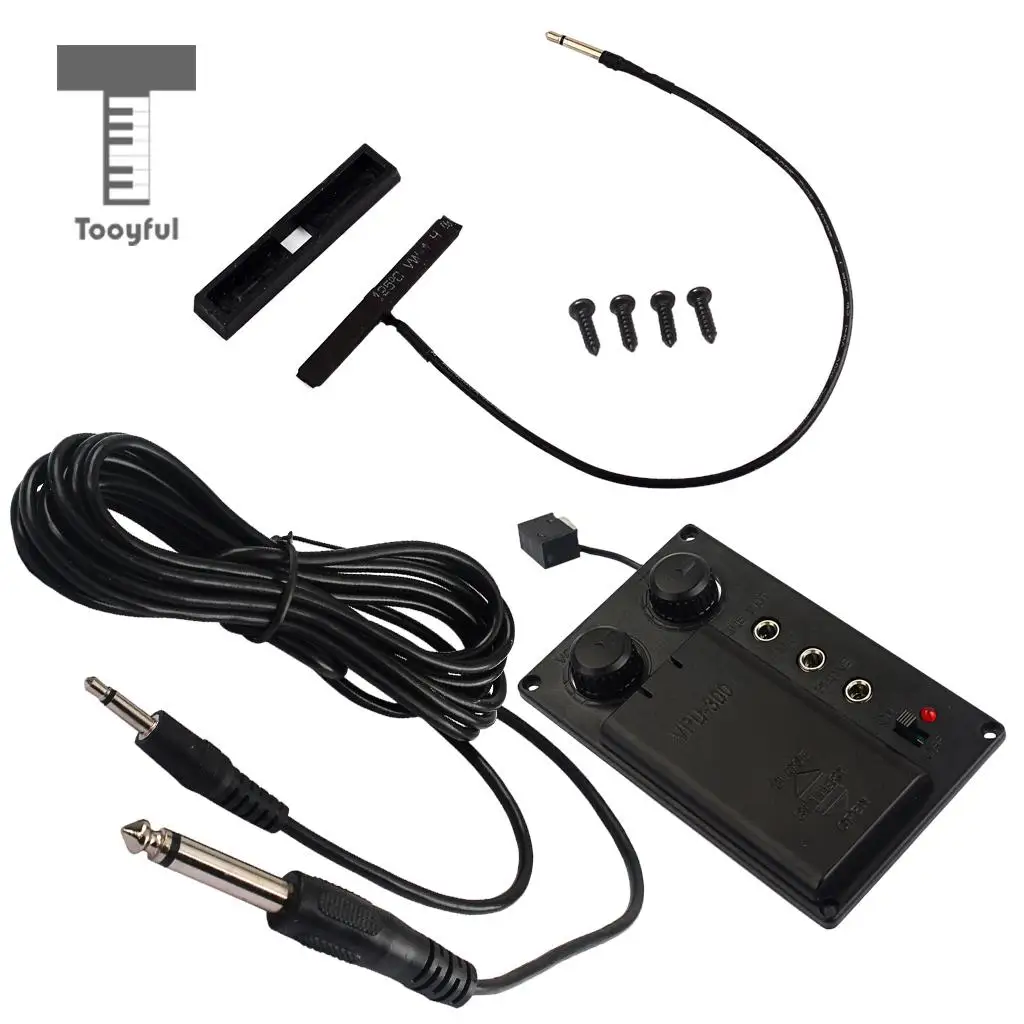 Tooyful Durable Metal Electric Violin Silent EQ Piezo Pickup Transducer with Cable Electronic Violin Parts Black