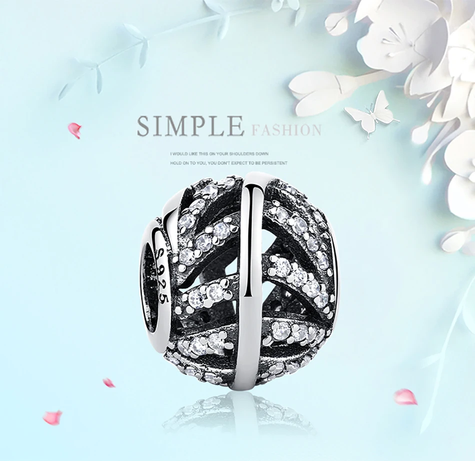 ELESHE 925 Sterling Silver Openwork Crystal Leaf Bead & Charm Fit Original Bracelet Necklace DIY Jewelry Making
