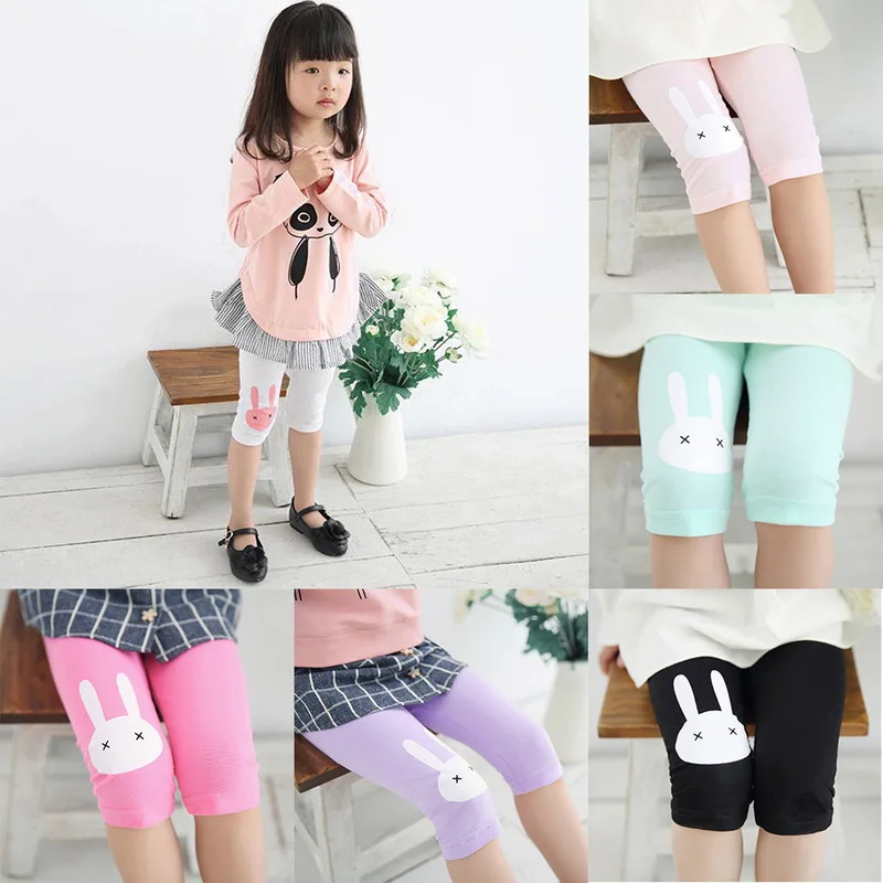 

Drop shipping 3-10years Rabbit Footless Girls Knee Length Pants Kid Five Pants Trousers Elastic Cropped Children Cotton Leggings