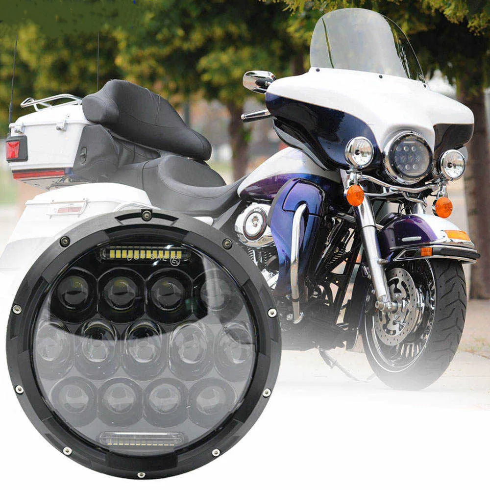 

7 Inch Motorcycle moto Headlamp Round For Harley Davidson Accessories 7" H4 LED Headlight With White DRL & Amber Turn Signal