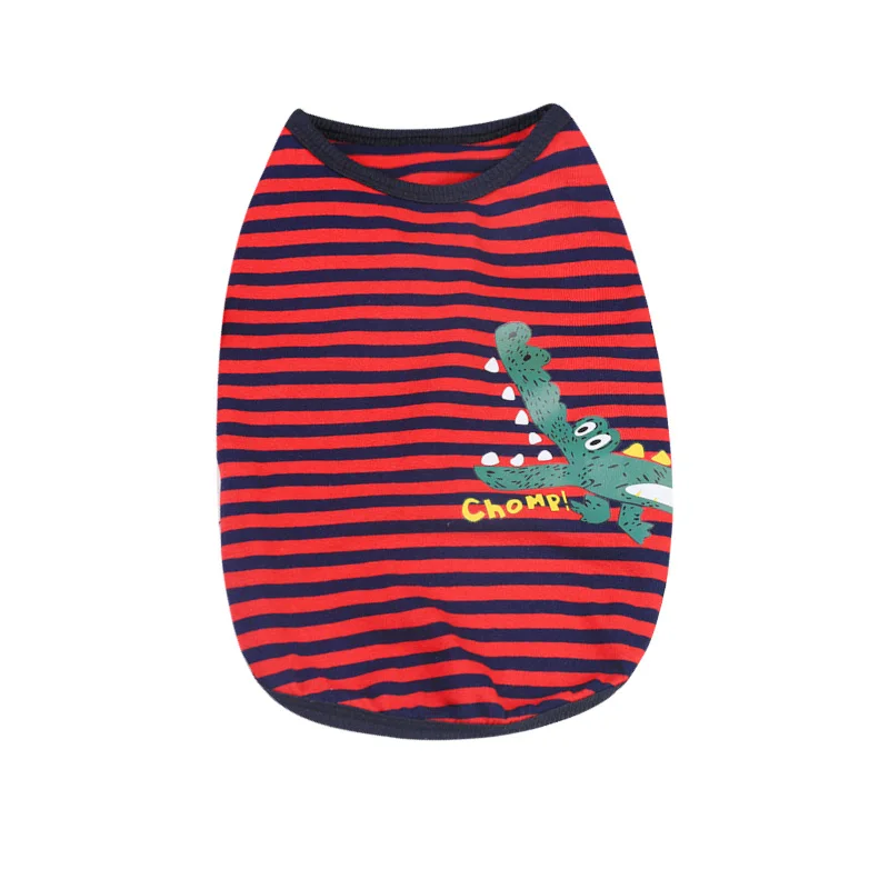 Dog T-shirt Soft Puppy Dogs Clothes Cute Pet Dog Clothes Cartoon Pet Clothing Summer Shirt Casual Vests For Small Pets 25 - Цвет: Stripe dinosaur red