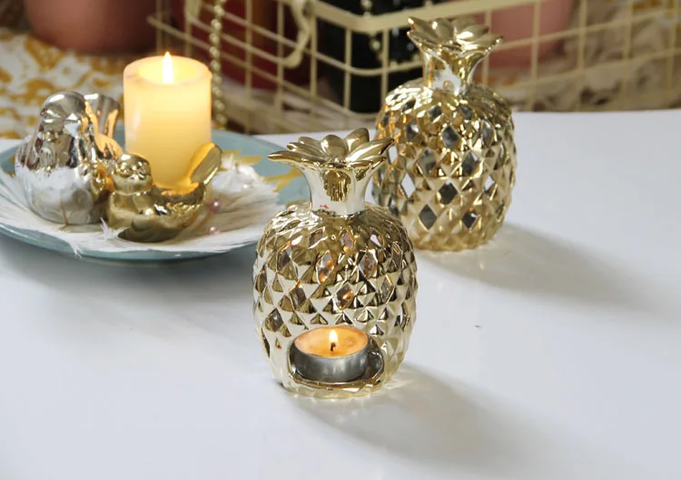 VILEAD 4,9 ''керамические подсвечники с ананасом статуэтки золотое покрытие ананас украшение в виде фруктов Candel держатель модель домашний декор